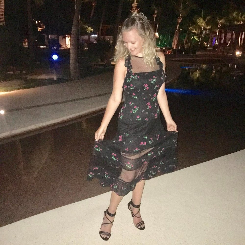 BLACK FLORAL SUMMER‎ MAXI DRESS- SIZE S